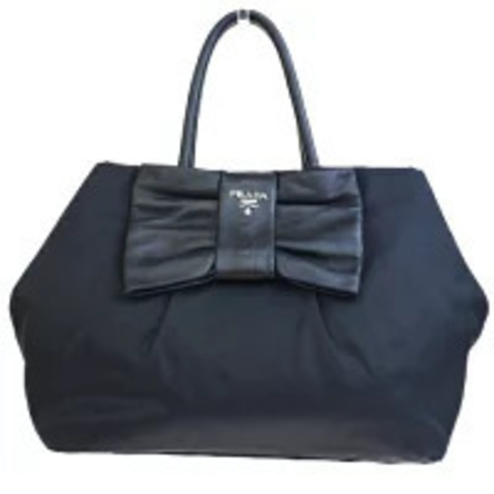 Prada Handbag Ribbon Black Leather